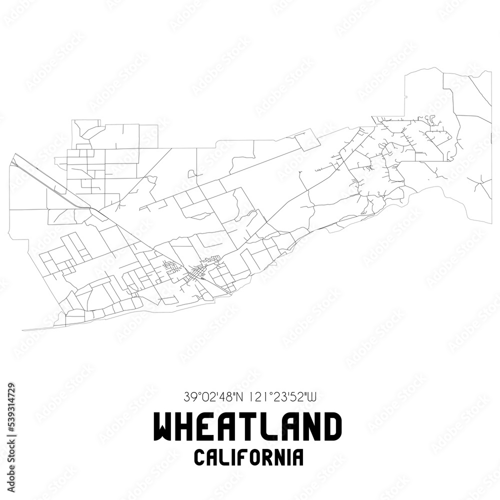 Wheatland California. US street map with black and white lines.