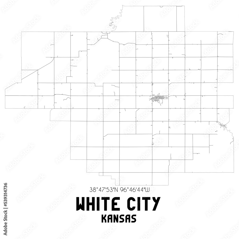 White City Kansas. US street map with black and white lines.