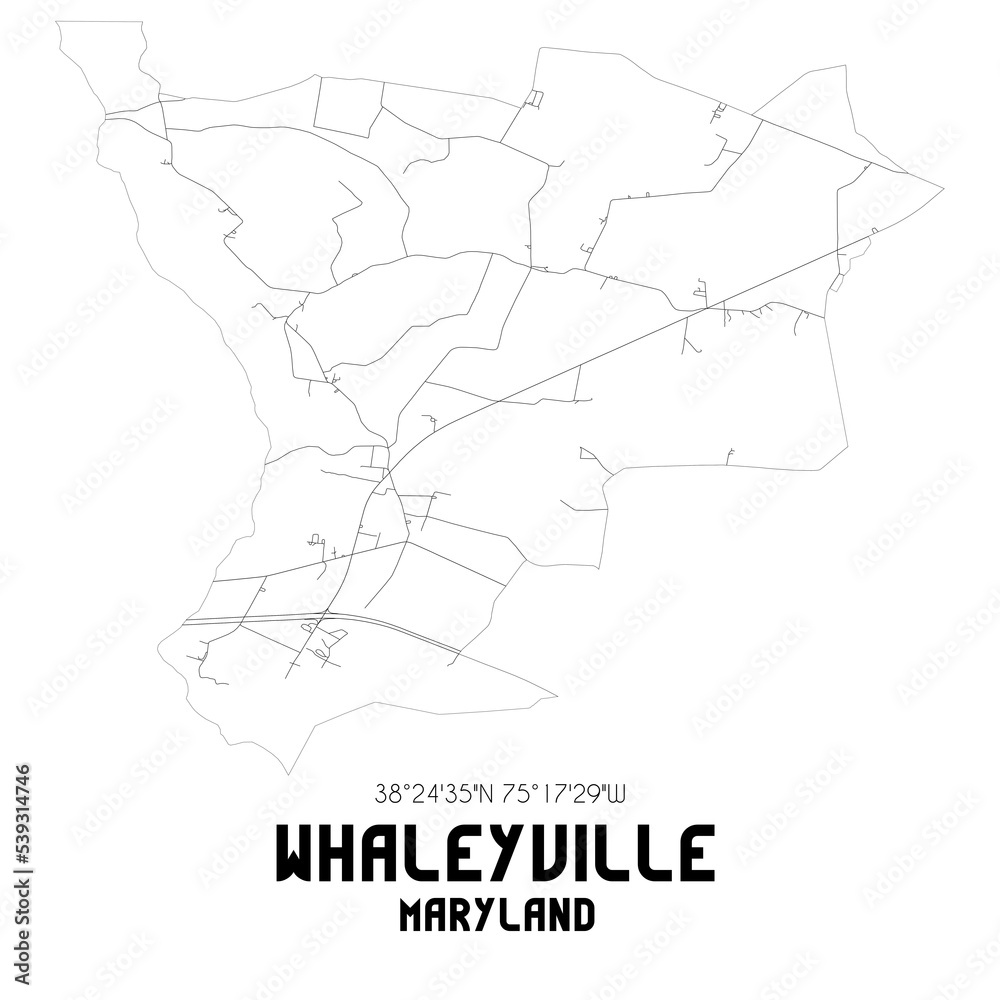Whaleyville Maryland. US street map with black and white lines.