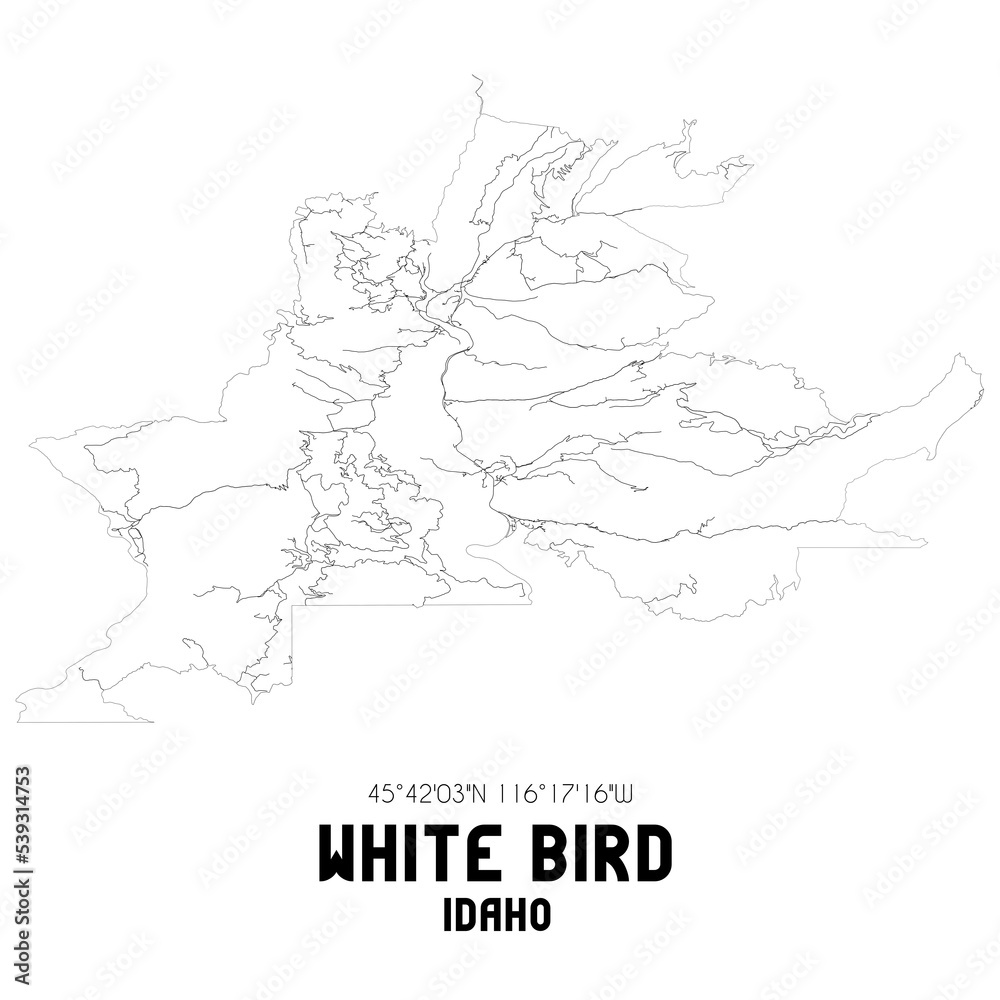White Bird Idaho. US street map with black and white lines.