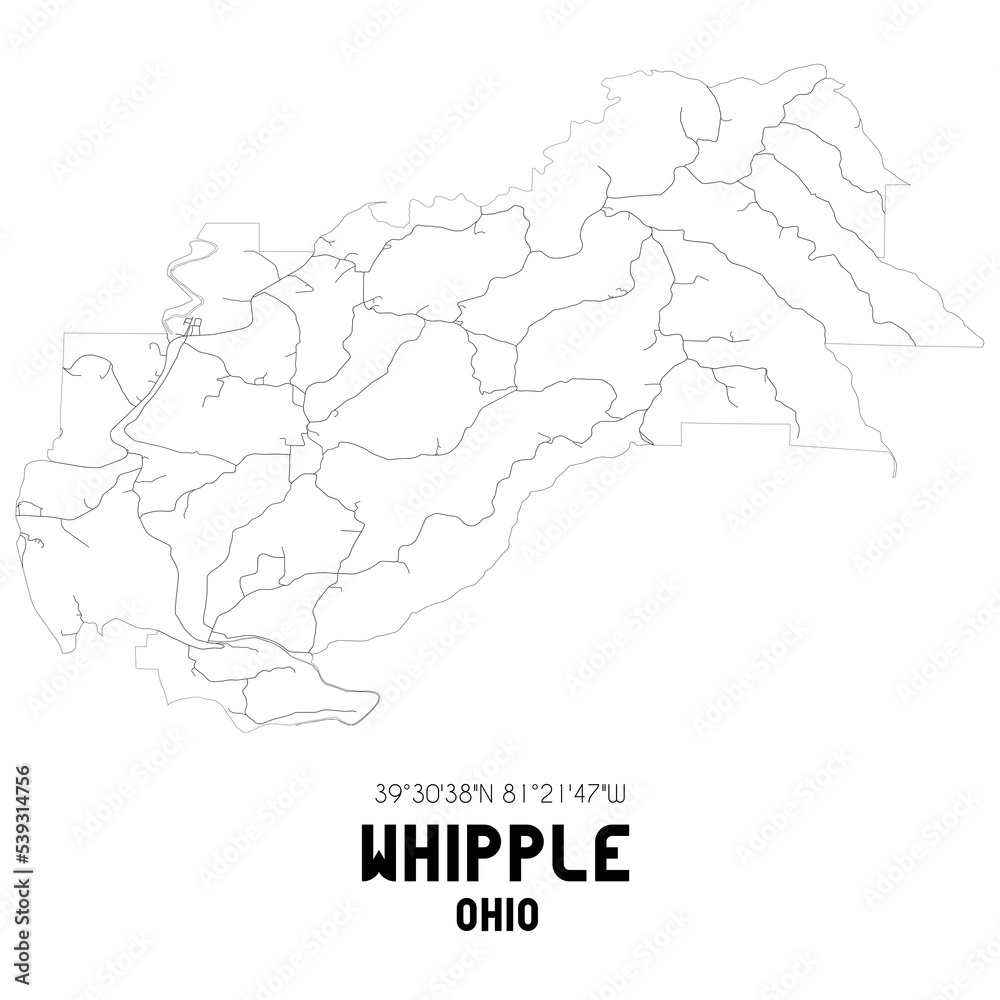 Whipple Ohio. US street map with black and white lines.
