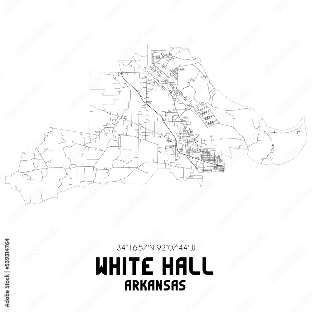 White Hall Arkansas. US street map with black and white lines.