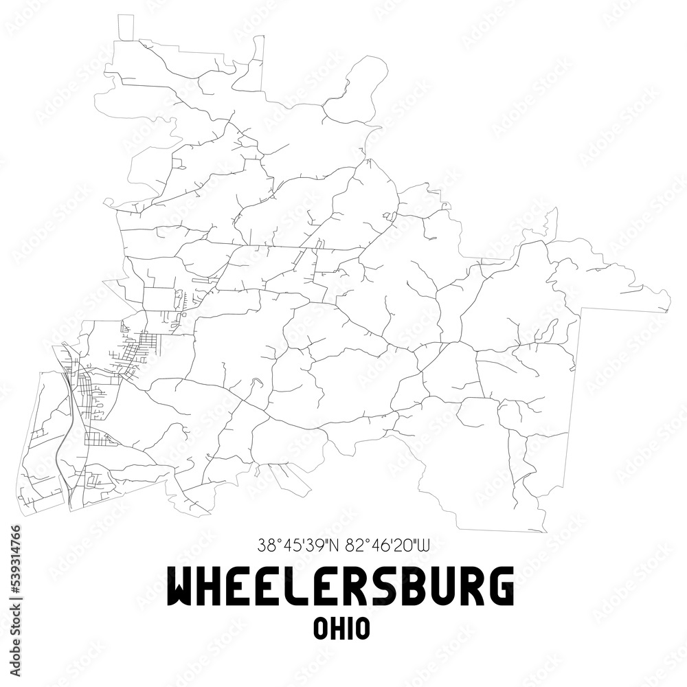 Wheelersburg Ohio. US street map with black and white lines.