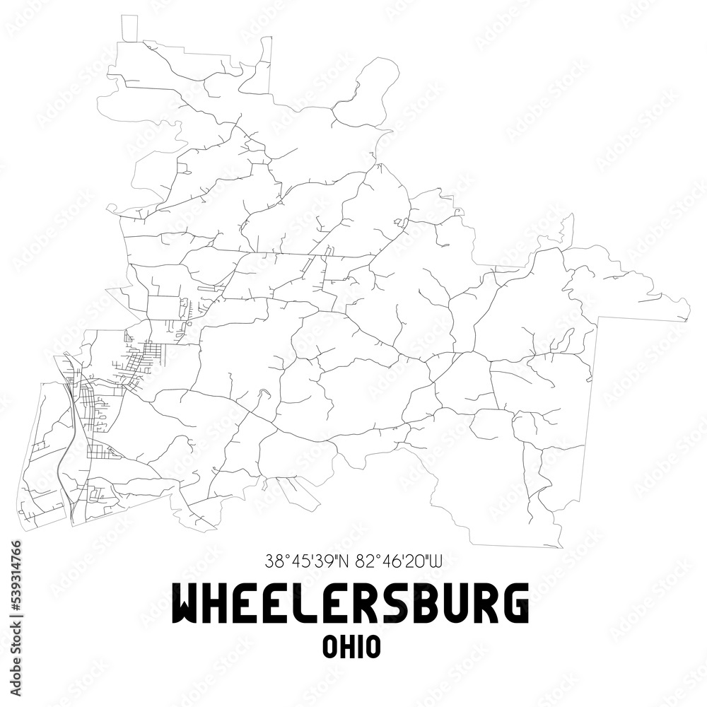 Fototapeta premium Wheelersburg Ohio. US street map with black and white lines.