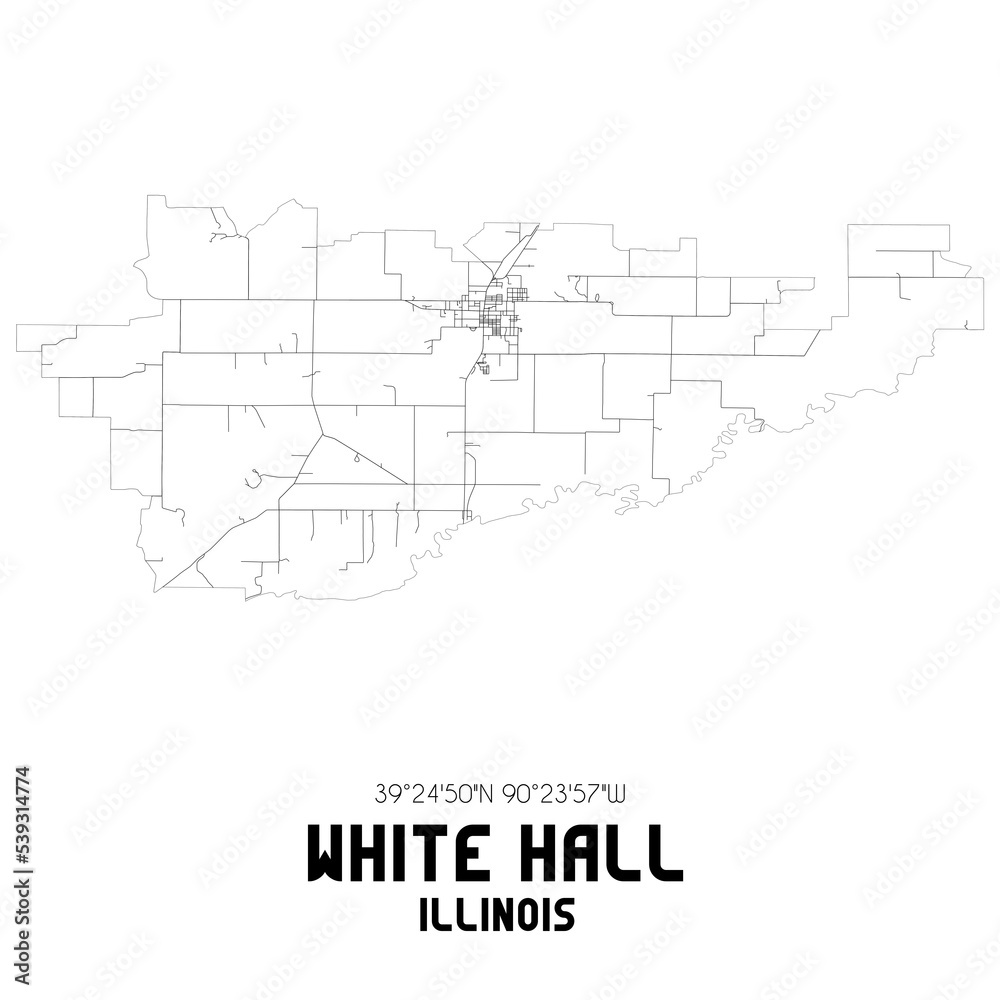 White Hall Illinois. US street map with black and white lines.