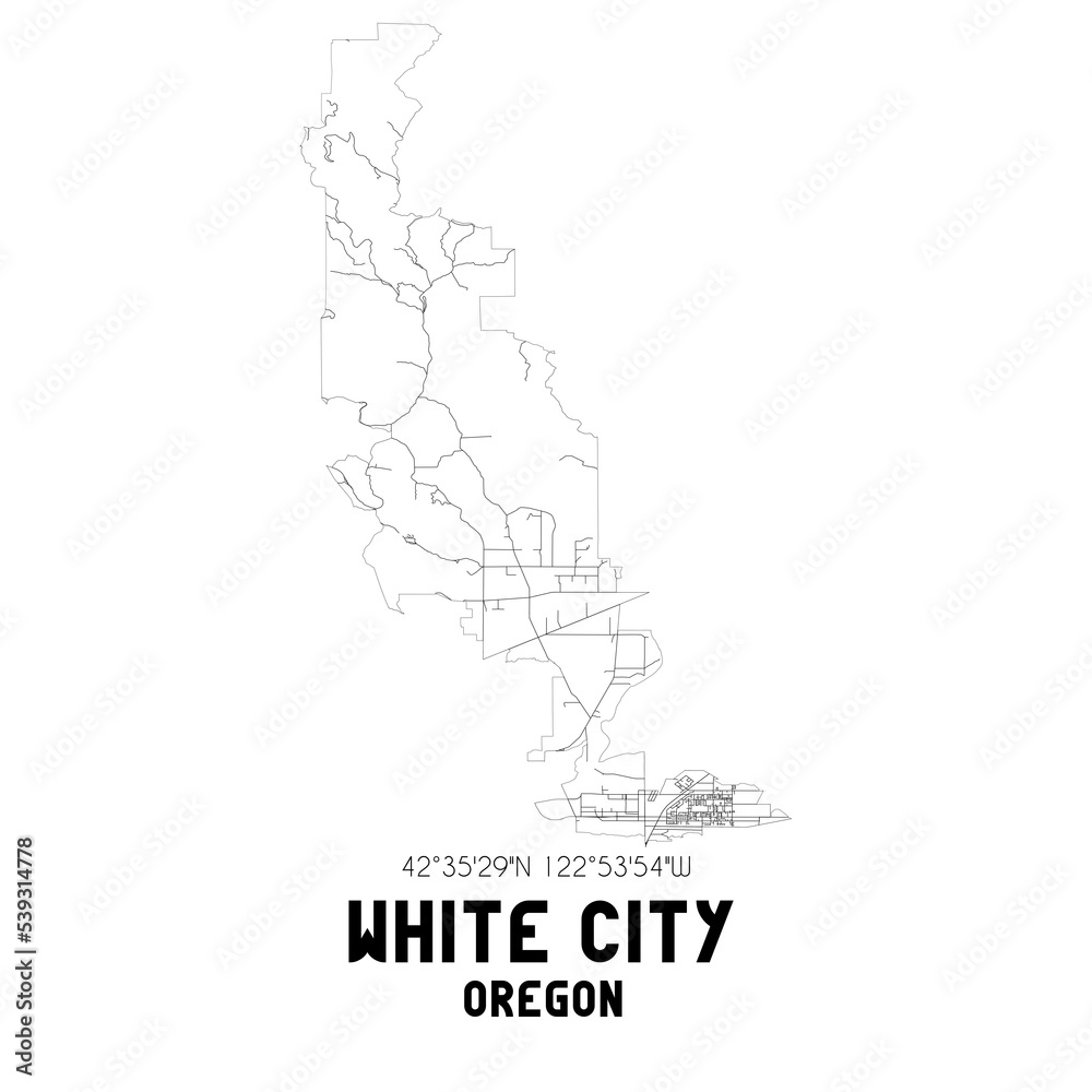 White City Oregon. US street map with black and white lines.