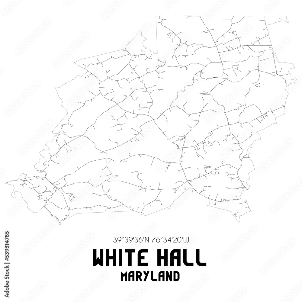 Fototapeta White Hall Maryland. US street map with black and white lines.