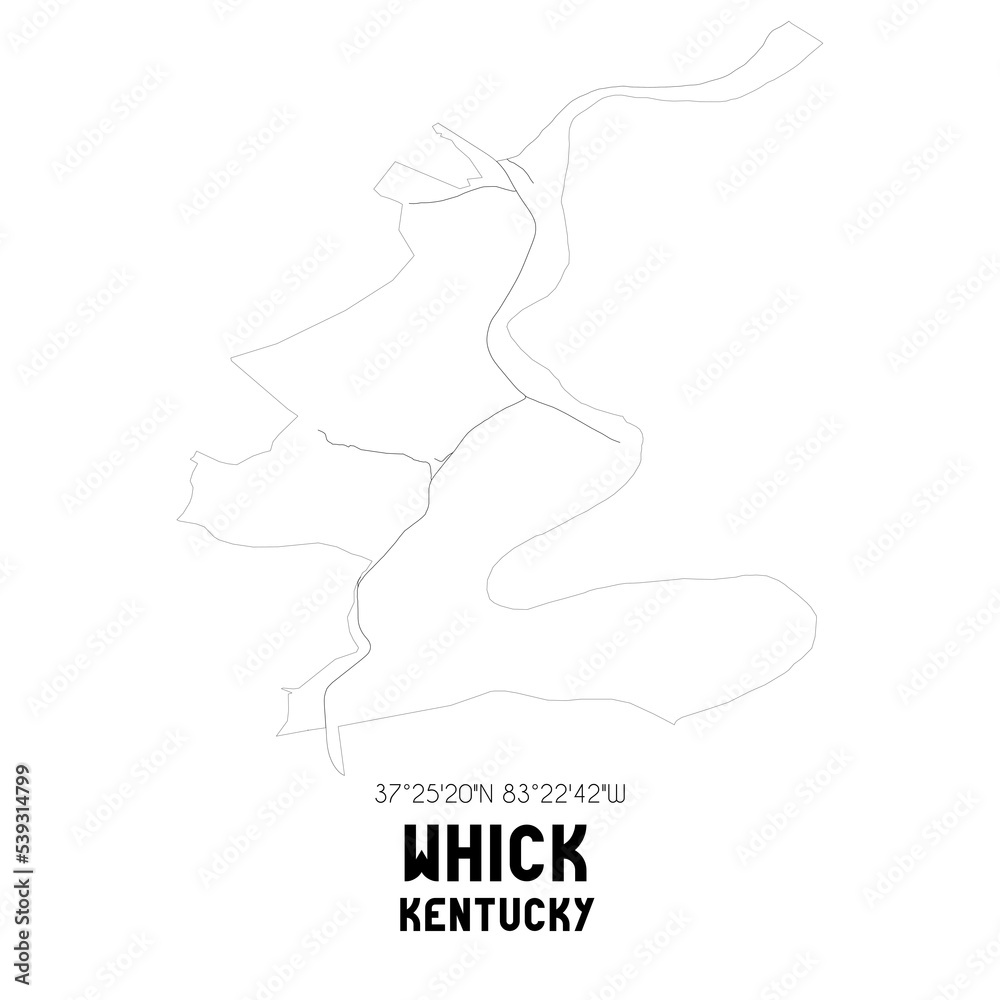 Whick Kentucky. US street map with black and white lines.