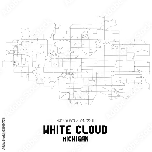 White Cloud Michigan. US street map with black and white lines.