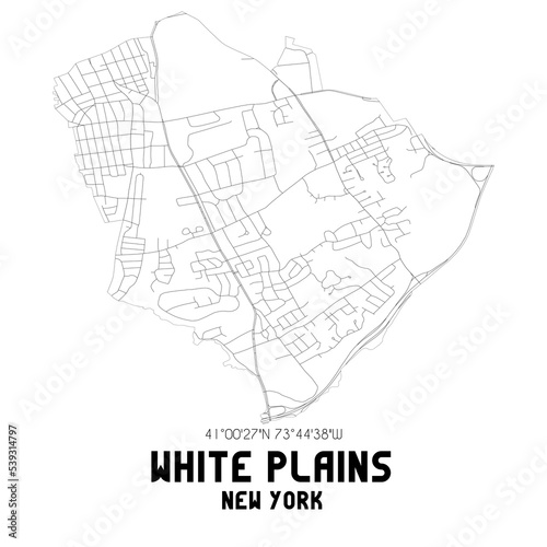 White Plains New York. US street map with black and white lines.