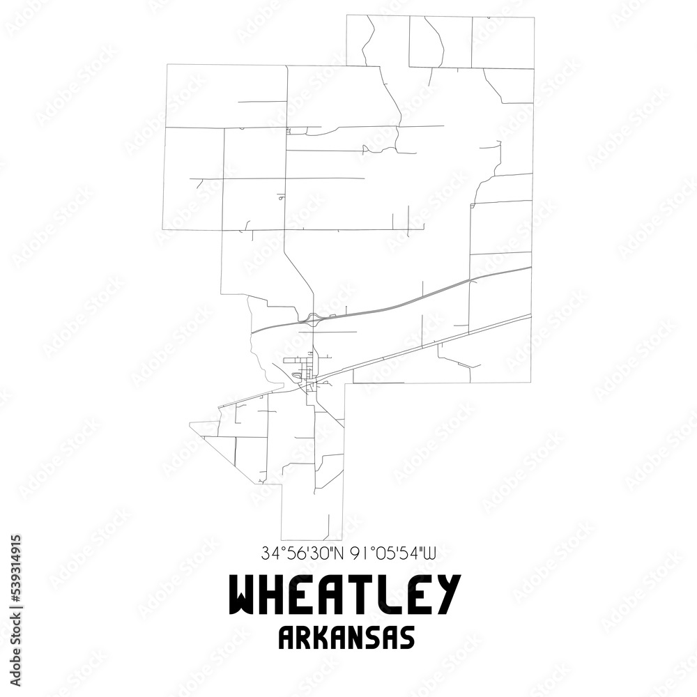 Wheatley Arkansas. US street map with black and white lines.