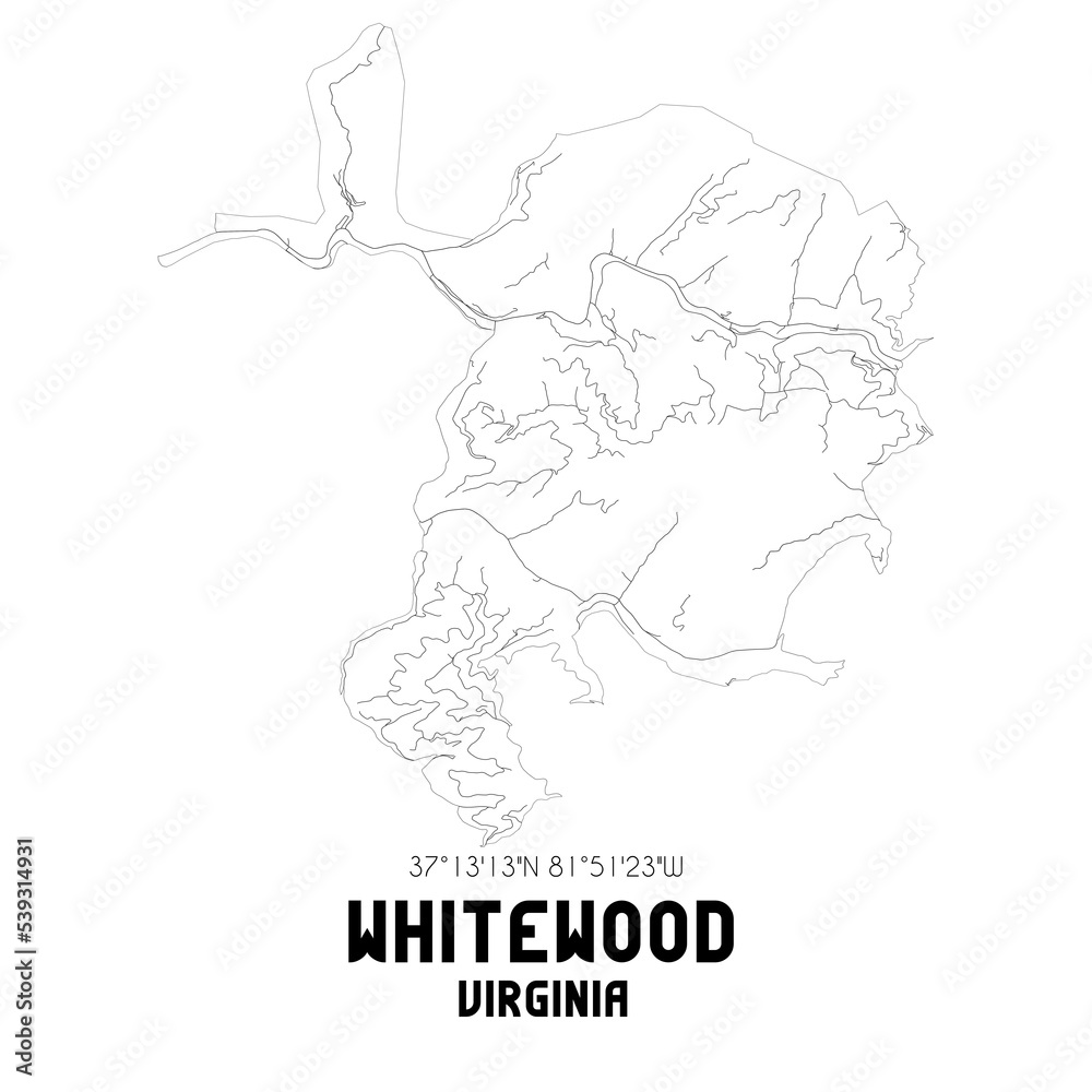 Whitewood Virginia. US street map with black and white lines. Whitewood Virginia. US street map with black and white lines.