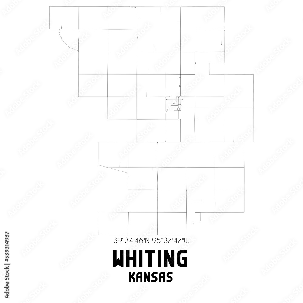 Whiting Kansas. US street map with black and white lines. Whiting Kansas. US street map with black and white lines.
