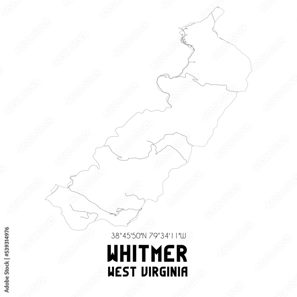Whitmer West Virginia. US street map with black and white lines.
