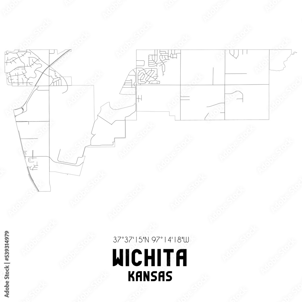 Wichita Kansas. US street map with black and white lines.