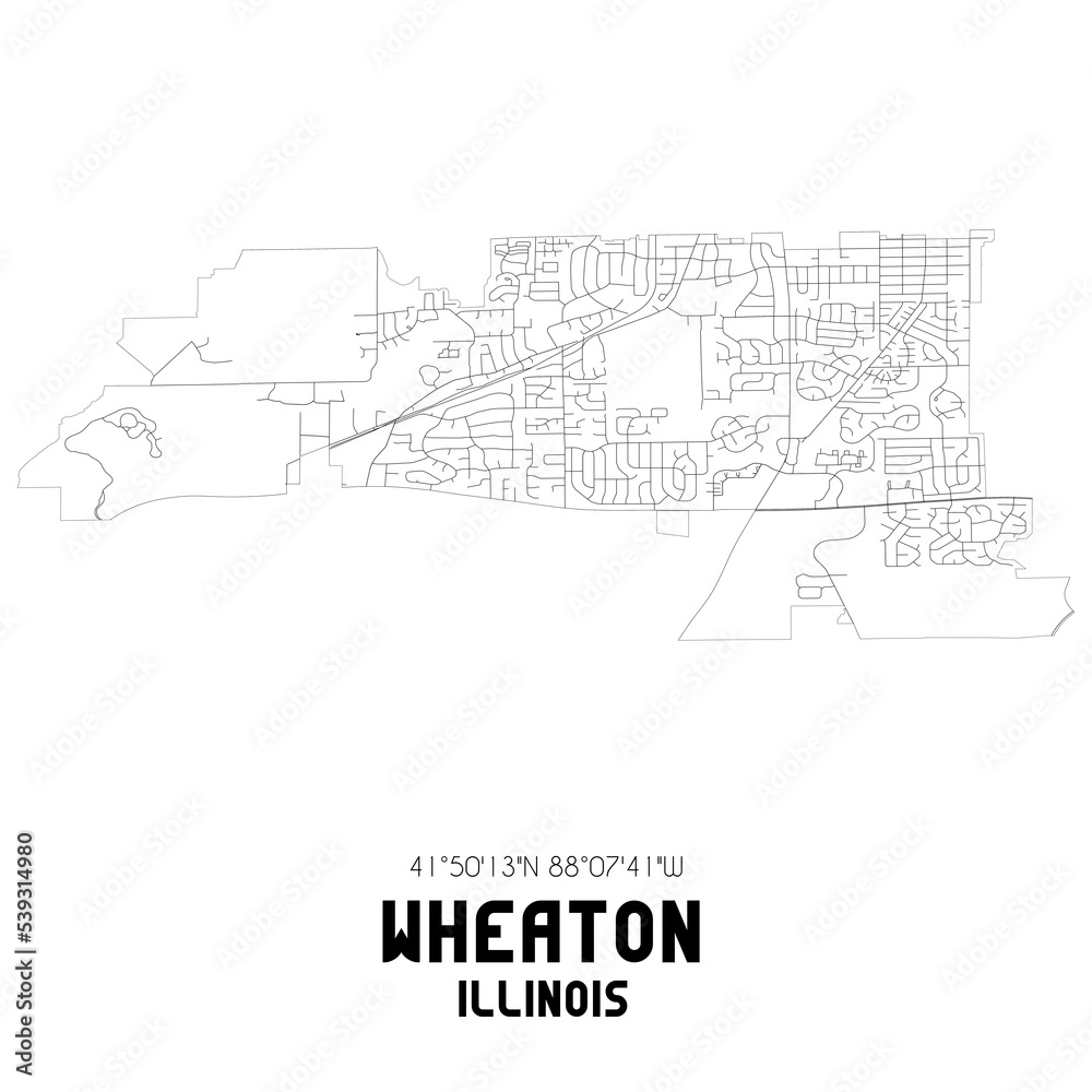 Wheaton Illinois. US street map with black and white lines.