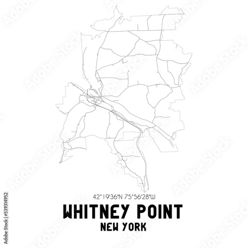 Whitney Point New York. US street map with black and white lines.