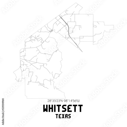 Whitsett Texas. US street map with black and white lines.