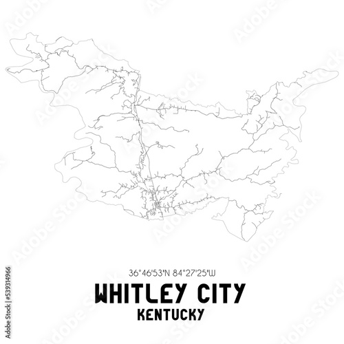 Whitley City Kentucky. US street map with black and white lines.