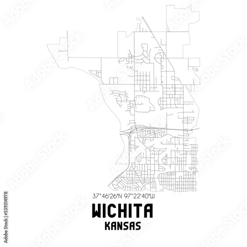 Wichita Kansas. US street map with black and white lines.