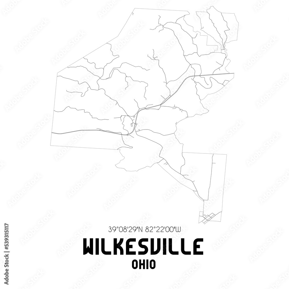 Wilkesville Ohio. US street map with black and white lines.