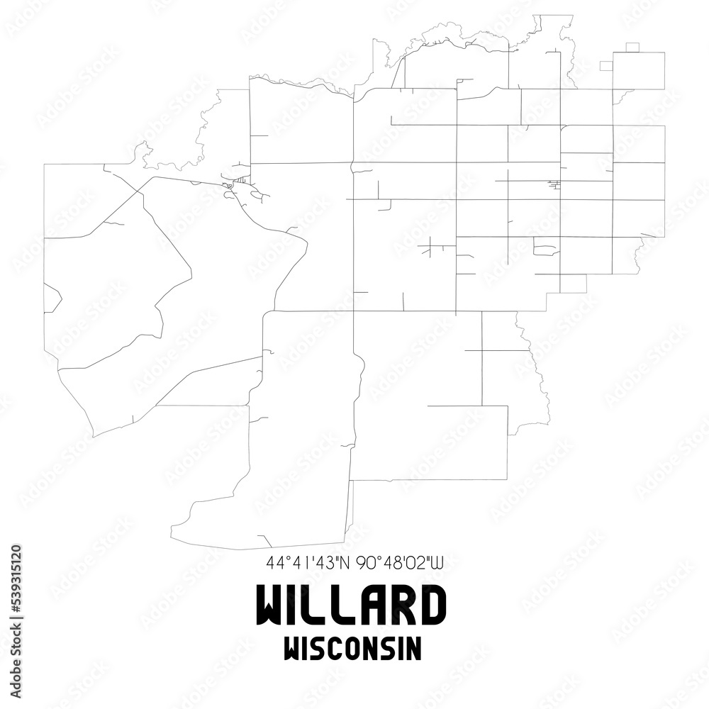 Willard Wisconsin. US street map with black and white lines.