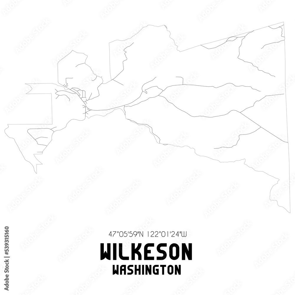 Wilkeson Washington. US street map with black and white lines.