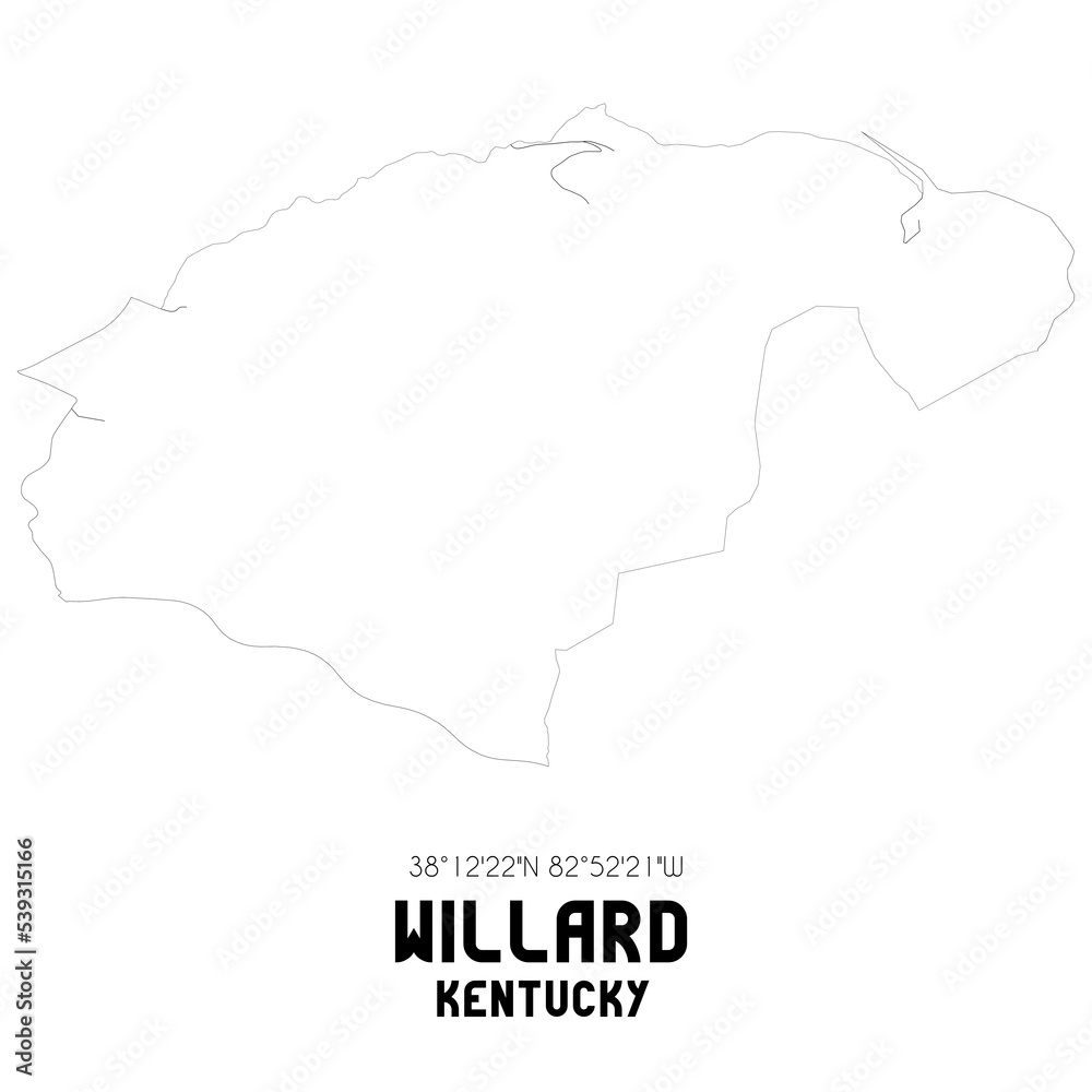 Willard Kentucky. US street map with black and white lines.