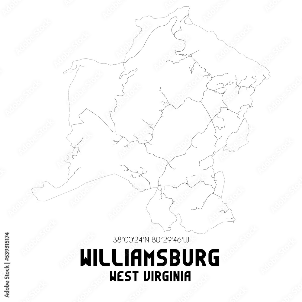 Williamsburg West Virginia. US street map with black and white lines.