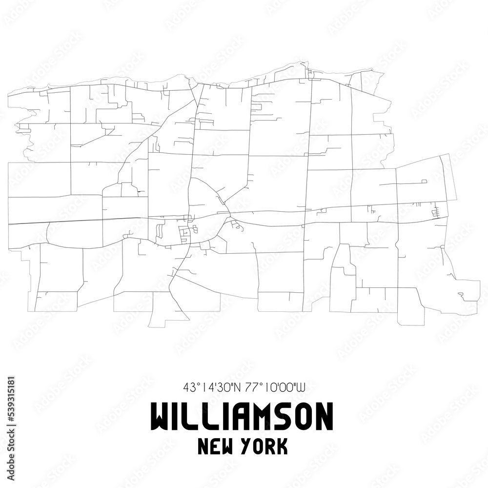 Williamson New York. US street map with black and white lines.