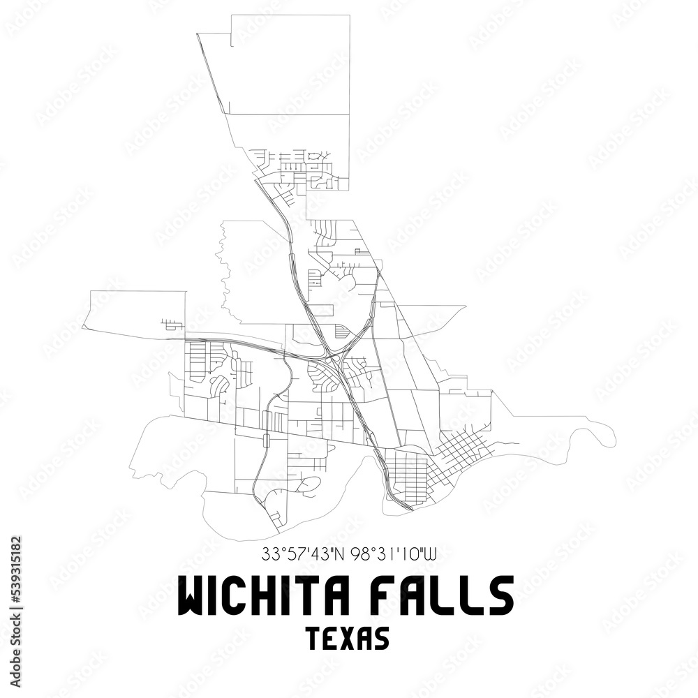 Wichita Falls Texas. US street map with black and white lines.