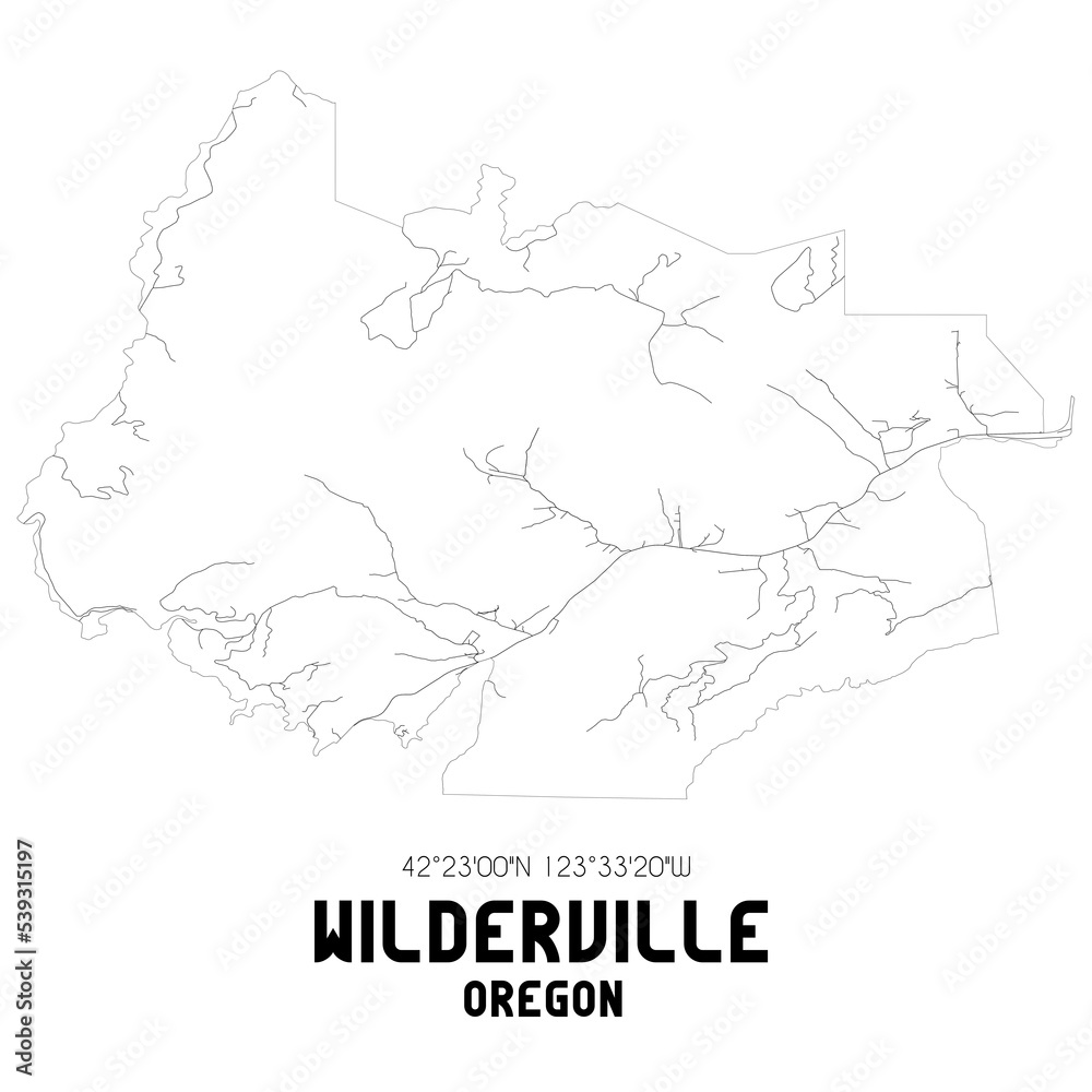 Wilderville Oregon. US street map with black and white lines.