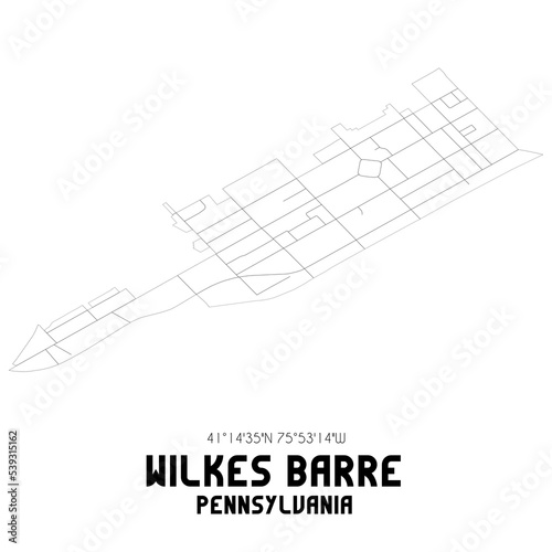 Wilkes Barre Pennsylvania. US street map with black and white lines.
