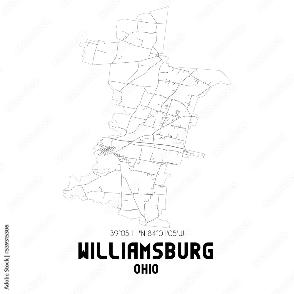 Williamsburg Ohio. US street map with black and white lines.