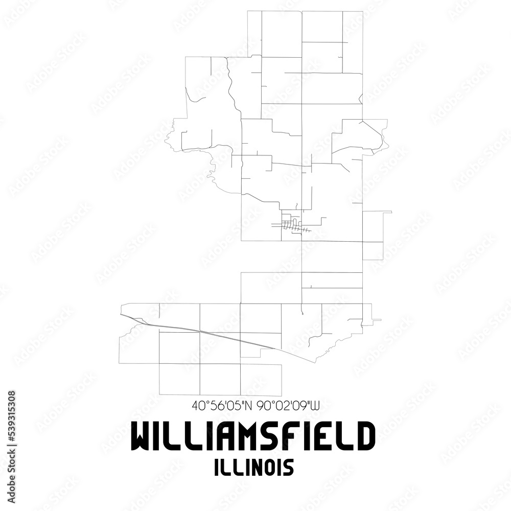 Williamsfield Illinois. US street map with black and white lines. Williamsfield Illinois. US street map with black and white lines.