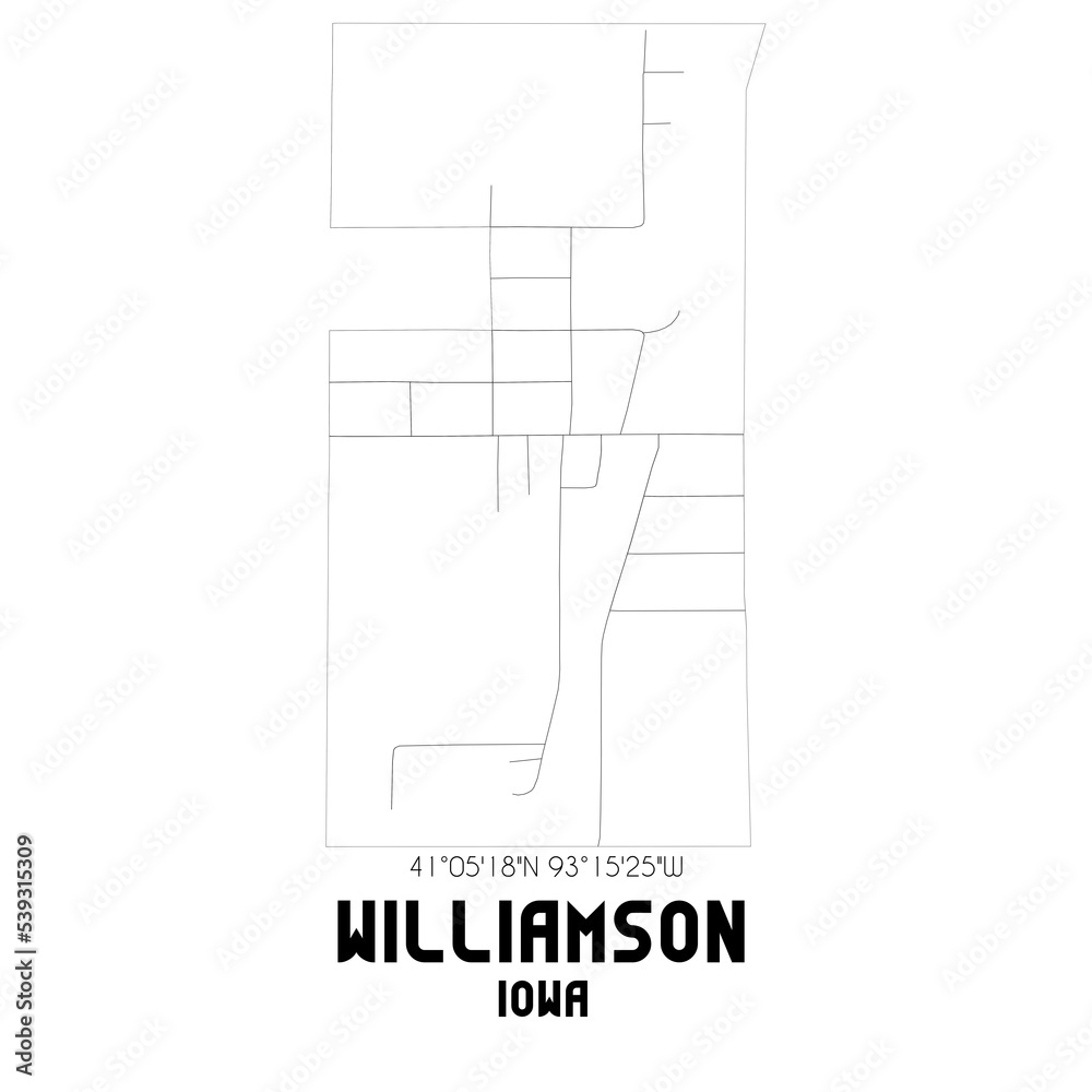 Williamson Iowa. US street map with black and white lines. Williamson Iowa. US street map with black and white lines.