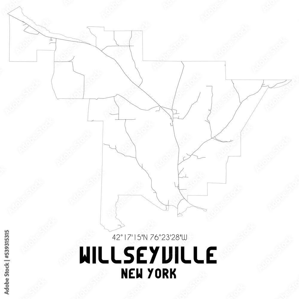 Willseyville New York. US street map with black and white lines.
