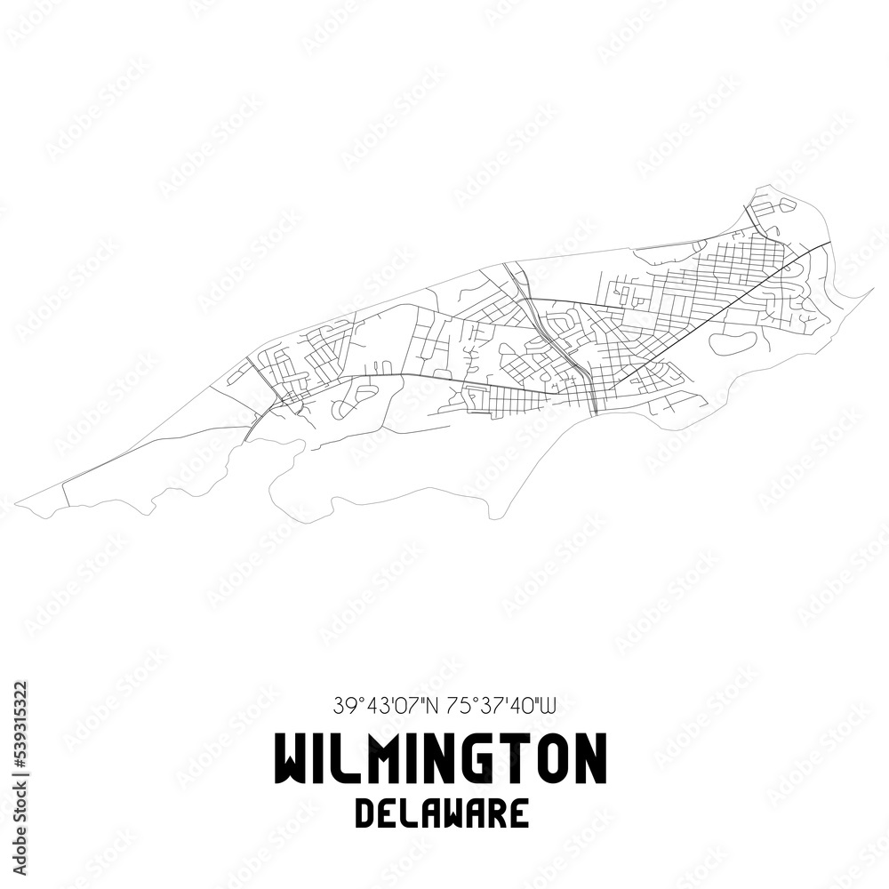 Fototapeta premium Wilmington Delaware. US street map with black and white lines.