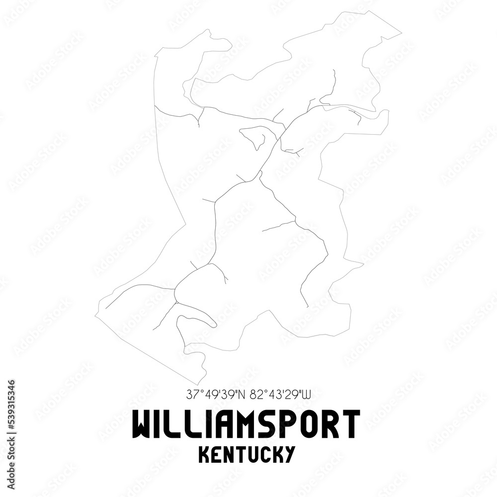 Williamsport Kentucky. US street map with black and white lines.