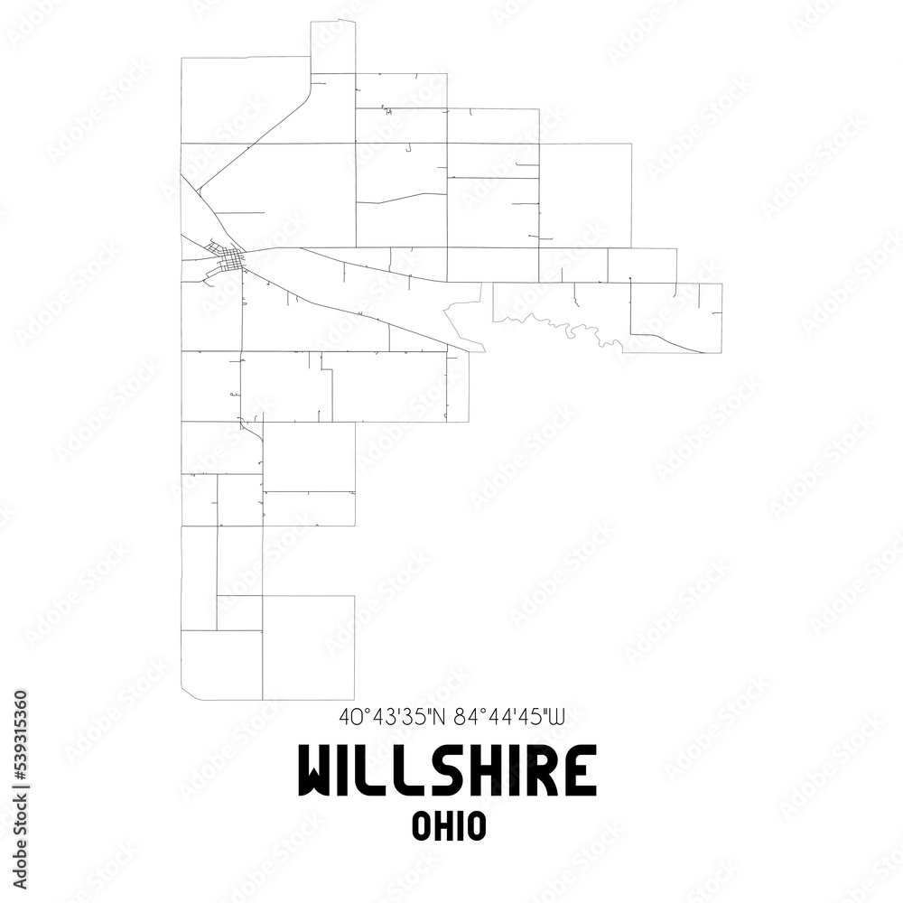 Willshire Ohio. US street map with black and white lines. Willshire Ohio. US street map with black and white lines.