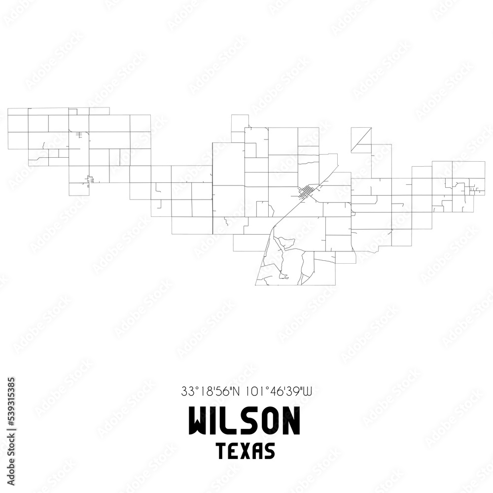 Wilson Texas. US street map with black and white lines. Wilson Texas. US street map with black and white lines.