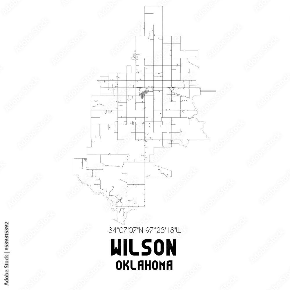 Wilson Oklahoma. US street map with black and white lines.