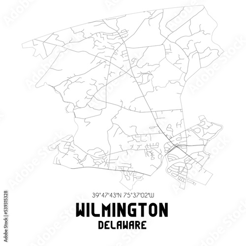 Wilmington Delaware. US street map with black and white lines.