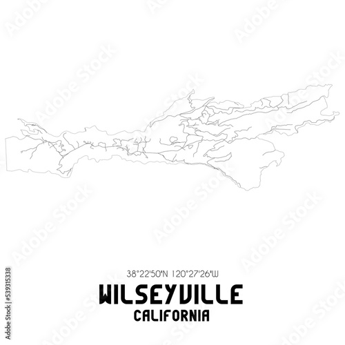 Wilseyville California. US street map with black and white lines.