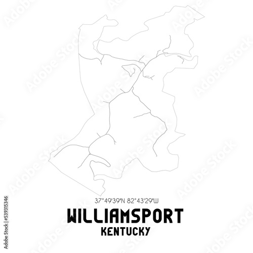 Williamsport Kentucky. US street map with black and white lines.