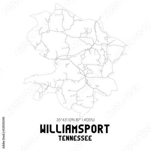 Williamsport Tennessee. US street map with black and white lines.