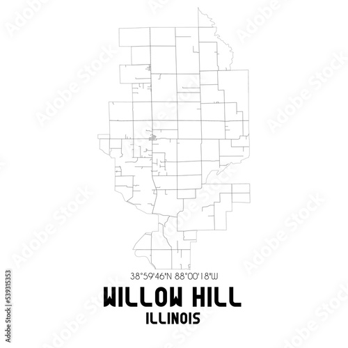 Willow Hill Illinois. US street map with black and white lines.