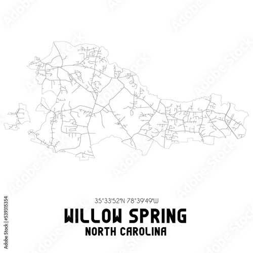 Willow Spring North Carolina. US street map with black and white lines.