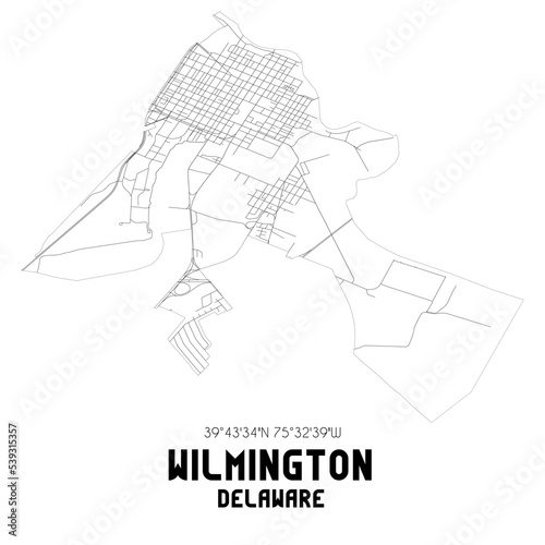 Wilmington Delaware. US street map with black and white lines.