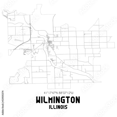Wilmington Illinois. US street map with black and white lines.